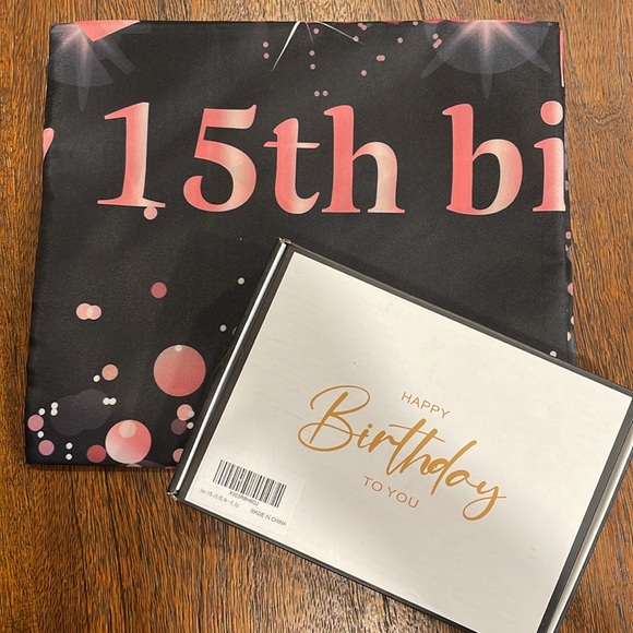 15th Birthday Party Banner Photo Backdrop Rose Gold Tiara Sash Crown Pink Black - Picture 3 of 9